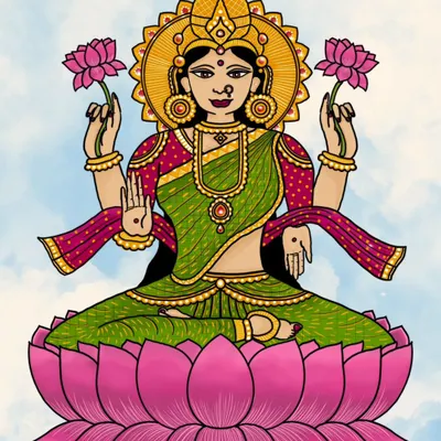A digital illustration of Goddess Lakshmi that I created on Procreate. It was my attempt at drawing a divine figure, focusing on the traditional iconography with a clean, digital finish.