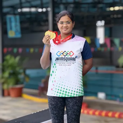 We celebrate Nenya Vijaykumar's outstanding performance at the Tamil Nadu State Meet, where she became a triple gold winner in the 1500m, 800m, and 400m Freestyle events.
