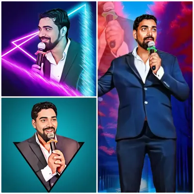 A collage showing my professional look for formal corporate events. Dressed in a sharp suit, I bring a polished and confident presence to the stage as your event emcee.