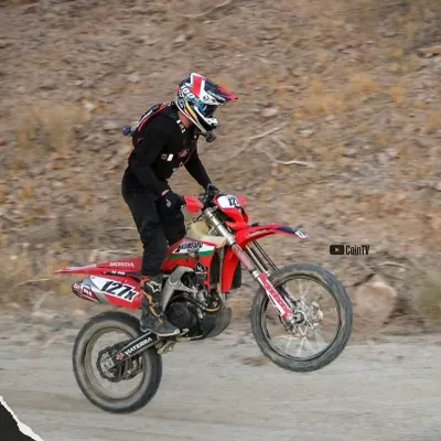 An action shot of our rider navigating the tough terrain during the San Felipe 250. This is what hundreds of miles of intense off-road racing looks like.