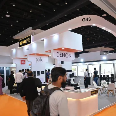 A wide view of our expansive and professionally designed booth at the Smart Home Expo 2024. We create a significant presence, representing premier brands and attracting key business visitors, architects, and integrators.