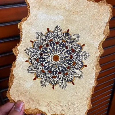 Here is the finished mandala created entirely with coffee on textured watercolor paper. This unique technique gives the artwork a warm, antique feel that I absolutely love.
