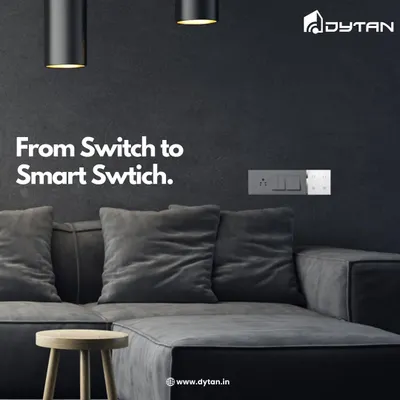 This image shows the transformation from a standard switch to a sleek, modern smart switch in a contemporary living room. It's a small change that brings your home into the future of smart living.