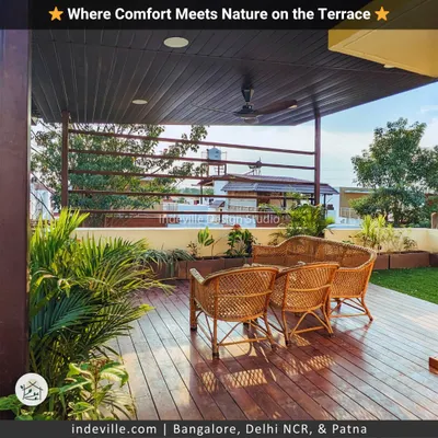 This is a perfect example of a residential terrace transformation. I installed a durable deck, a ceiling for shade, and furnished the space with my own handcrafted bamboo seating, creating a functional and beautiful outdoor living room.