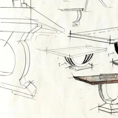 Every piece of furniture begins as a sketch. These early drawings for the bespoke dining table at Casa K show the process of refining an idea, focusing on form, proportion, and the details that will bring it to life.