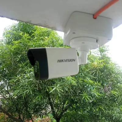 A professionally installed Hikvision bullet camera, perfectly positioned to monitor the exterior of a home. I ensure all outdoor cameras are weatherproof and placed for optimal viewing angles.