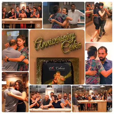 A collage from our El Cabeceo Anniversary Milonga. It's a night of celebration with dancing, cake, and great company. These events are the heart of our Tango community.