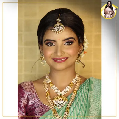 A perfect example of a high-definition bridal look, ideal for photography and events. My pro course covers how to achieve this level of finish, focusing on skin prep, color matching, and blending for South Indian brides.