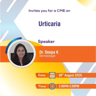 This is an invitation for a Continuing Medical Education (CME) session I conducted for dermatologists. The lecture focused on the causes and management of Urticaria, a prevalent condition in dermatological practice that requires up-to-date knowledge for effective treatment.