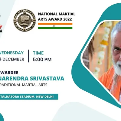 We proudly recognize leaders in the field through the National Martial Arts Award. This is an announcement for the 2022 award presented to Narendra Srivastava for his contributions to Traditional Martial Arts.