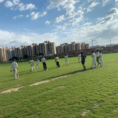 A wide view of the Star Cricket Academy ground in Noida. We are proud to have our own dedicated facility with a green outfield where our players can train without compromise.