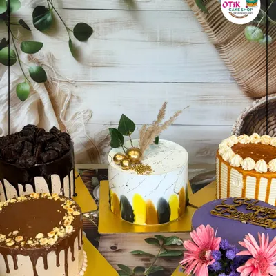 This is a glimpse of the variety we offer for your special days. From a modern, artistic design with gold leaf to a rich Nutella drip cake and a vibrant purple floral creation, we have a cake for every style and celebration.