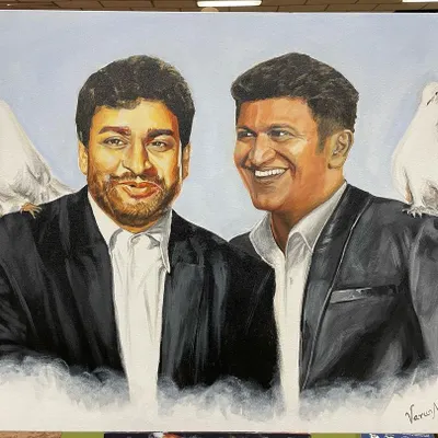 This dual portrait of the legendary Dr. Rajkumar and his son, the beloved Puneeth Rajkumar, was a piece I created for an art competition at the Lalbagh Flower Show. I was incredibly honored to receive the first prize for this tribute to two icons of Kannada cinema.