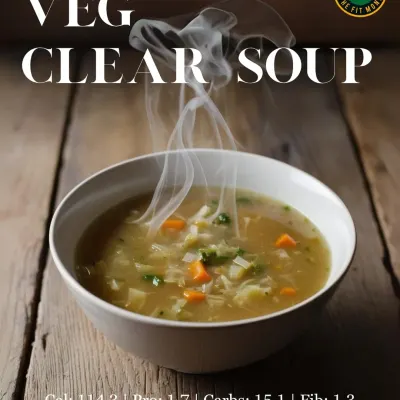 Mumbai rains and warm soup are a match made in heaven. My Veg Clear Soup is light, nourishing, and calorie-counted, making it the perfect comfort food.