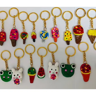 Look at these adorable clay keychains made by our campers! Each one is unique, from cute animals to colorful ice cream cones, showing the amazing creativity of our little artists.