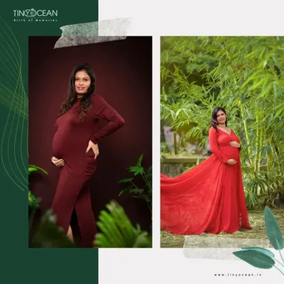 This image shows the versatility we offer, comparing a sleek, modern studio look with a dramatic, flowing gown in an outdoor setting. We can tailor the session to match your personal style.