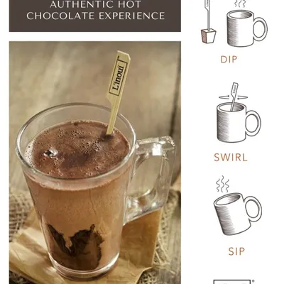 Our simple three-step guide to an authentic hot chocolate experience: Dip, Swirl, and Sip. This visual shows just how easy it is to create a perfect cup of Belgian hot chocolate at home.