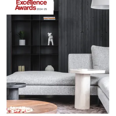 A proud moment for our studio as House 111 received a commendation at the IIID Design Excellence Awards. This image shows the project's blend of charred timber and a soft, tonal palette.