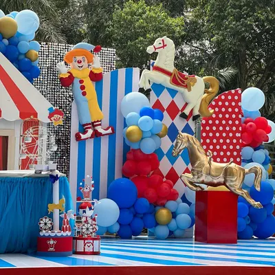 Step right up to the greatest show. This carnival-themed birthday was a world of whimsy and wonder, filled with vibrant colors, classic circus stripes, and playful characters like clowns and carousel horses to capture the joy of childhood.