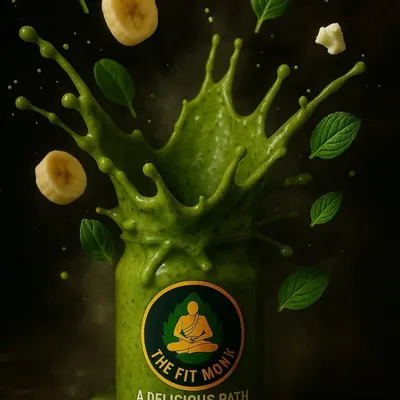A dynamic splash of my green smoothie, made with banana, mint, and other healthy ingredients. It's a delicious and visually stunning path to health.