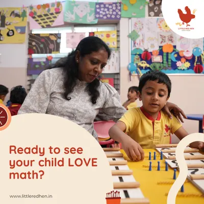 A teacher gently guides a student with a hands-on math tool, helping him understand numerical concepts. We make math exciting and accessible, turning numbers into a magical experience.