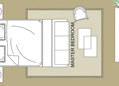Every project begins with a detailed plan. This 2D layout for a master bedroom shows our initial space planning, which helps clients visualize the furniture arrangement and flow before we move to 3D designs.