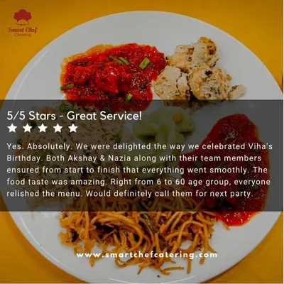 A 5-star review from a happy client who celebrated their daughter's birthday with us. They loved how the food was enjoyed by guests of all ages, from 6 to 60.