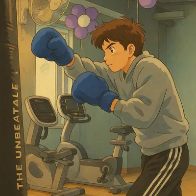 We're hopping on the Ghibli trend. This anime-style illustration shows a member boxing, reimagining our gym with a touch of magical charm. We love to have fun with fitness trends.