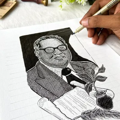 A detailed ink portrait of Dr. B.R. Ambedkar, created for Ambedkar Jayanti. The stippling and line work capture his thoughtful expression, honoring his immense contribution to India.