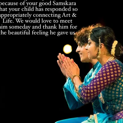 A moment of quiet connection from one of our duet performances. These intimate concerts with my partner, Rajendra, allow us to explore the profound relationship between divine figures like Radha and Krishna through the language of Kathak.