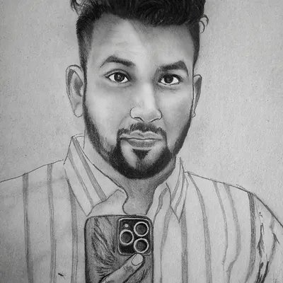 A commissioned self-portrait sketch for a client, done on A4 paper. I focused on the reflection in the phone and the striped shirt, details that make the drawing unique.