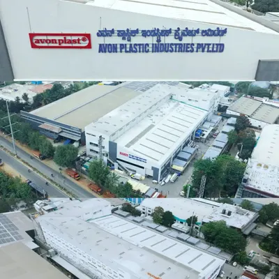 An aerial overview and close-up of the Avon Plastic Industries facility in Bengaluru. Our drone videography provides a complete picture of a factory's exterior and its branding.