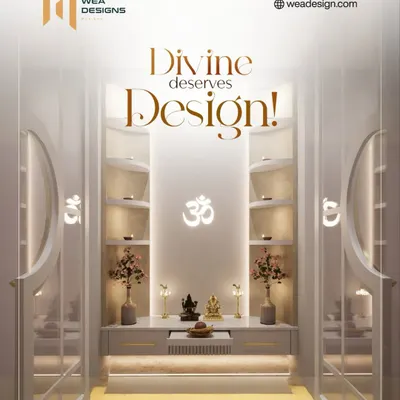 Divine deserves design. We transformed this prayer space into a sanctuary of peace and elegance, with soft backlighting, an illuminated 'Om' symbol, and clean, white shelving.