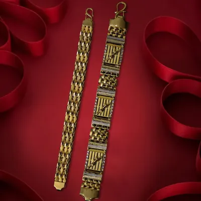 For this shot, I used a rich red background and flowing ribbons to create a sense of luxury and movement around these men's gold bracelets. This style is perfect for promotional banners and social media posts.