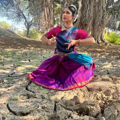 A performance still inspired by a verse from the Kurunthokai, an ancient Sangam-era text. The cracked, desolate earth reflects the inner turmoil of the heroine, showing how I use landscape and historical poetry in my work.