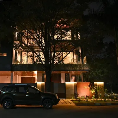 Arriving home to a warm, welcoming glow. This is the exterior of 'The Nest' project, where automated outdoor lighting provides both beauty and security.
