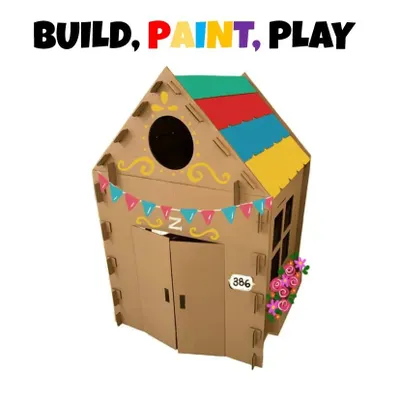 The final masterpiece. After building and painting, this large playhouse becomes a vibrant, personal space that your child can truly call their own.
