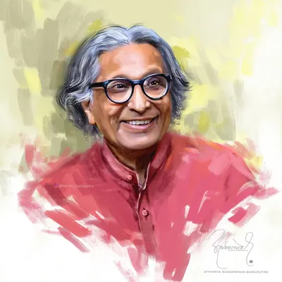 I create tribute portraits to honor the legacies of those who have inspired us. This piece is for the legendary architect B.V. Doshi, where I aimed to capture the warmth and wisdom in his smile through a soft, painterly style.