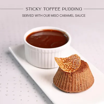 You are in for a sweet treat with my Sticky Toffee Pudding. I serve this classic dessert with my unique miso caramel sauce for a perfect blend of sweet and savory.