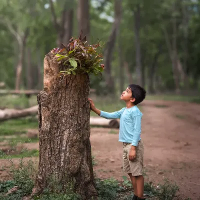 A single child, lost in thought, interacting with nature. This is the core of my work: finding the quiet, poetic moments that reveal a child's inner world.