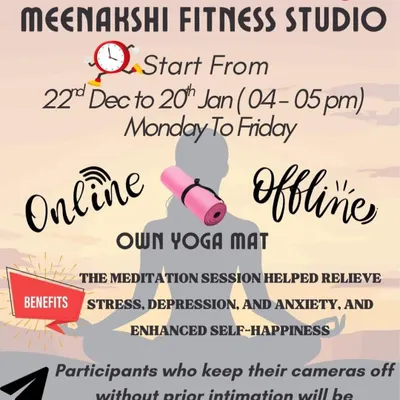An informational poster for one of my past one-month meditation sessions for women. These sessions are focused on relieving stress and enhancing self-happiness.