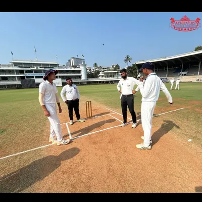 The toss before a practice match against the CCI Academy at the iconic Brabourne Stadium. We simulate professional match conditions to prepare our players for the big leagues.