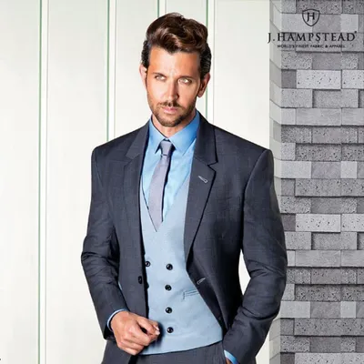 A formal look I styled for Hrithik Roshan for a J.Hampstead campaign. I chose a layered three-piece suit in complementary shades of blue and grey to create a polished and modern business look.