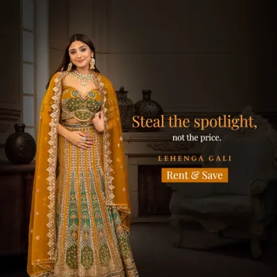 Steal the spotlight, not the price. This gorgeous mustard yellow lehenga with intricate green and gold embroidery is a perfect choice for a Haldi or Mehendi ceremony, ensuring you look radiant.