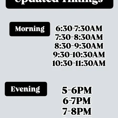 Here are our updated timings. With multiple batches in the morning and evening, you can find a slot that fits perfectly into your busy schedule.
