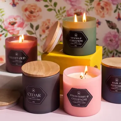 I love styling spaces with scents that tell a story. This collection of frosted glass jar candles with wooden lids features a range of fragrances, from the woody notes of Cedar to the sweet scent of Strawberry & Champagne, designed to elevate your everyday moments.