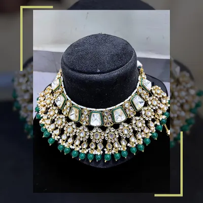 A stunning Kundan necklace with green beads from my new jewellery collection. It's the perfect statement piece to elevate your bridal or festive look.