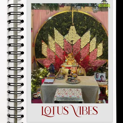 A beautiful Ganpati decoration with a "Lotus Vibes" theme. We used fresh flowers to create an intricate lotus backdrop, bringing a serene and divine feel to this home celebration.