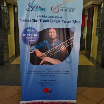 The banner for our full-day workshop with the legendary Padma Shri Ustad Shahid Parvez Khan. Organizing these events is part of my commitment to providing the best learning opportunities for my students.