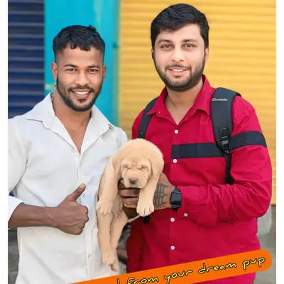 Me with a happy customer and his new Labrador puppy. It's a great feeling to help someone find their dream pup.